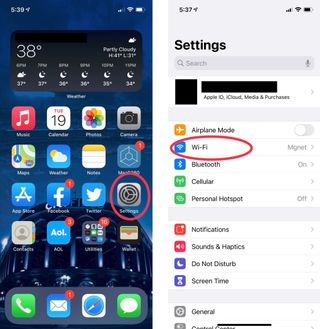 Using a private Wi-Fi address on iPhone and iPad, showing how to open Settings, then tap Wi-Fi.