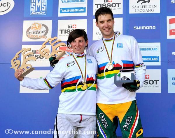 Elite 2012 Downhill World Champs: Morgane Charre (France) and Greg Minnaar (South Africa)