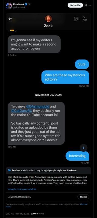 DM between Elon Musk and Asmongold, shared on Twitter by Elon