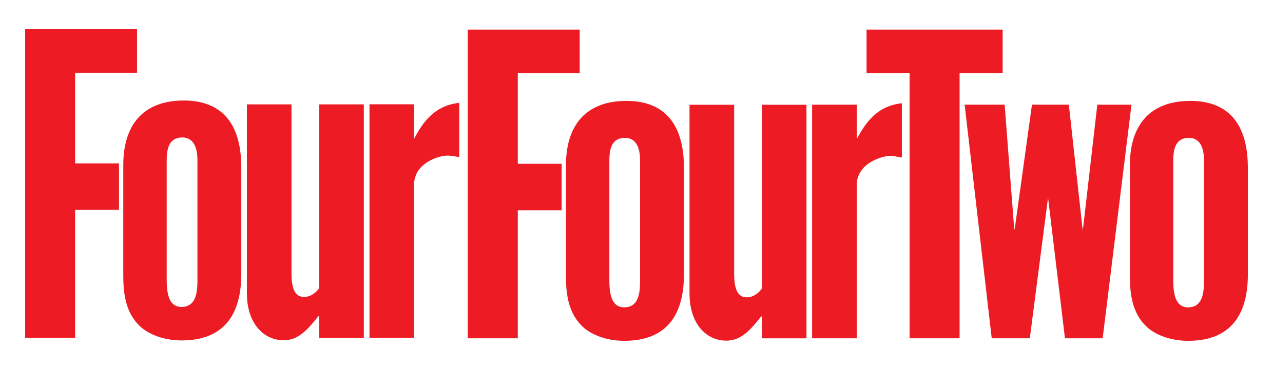 FourFourTwo&#039;s logo in red writing