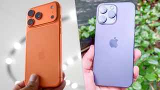iPhone 17 Pro Max in orange and iPhone 14 Pro Max in purple