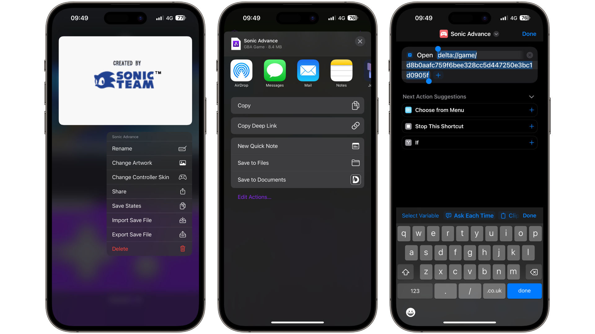 Delta Emulator and Shortcuts app on iPhone
