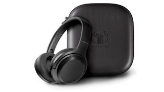 Image shows the Treblab Z7 Pro headphones next to their case.