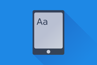 An illustration of an ebook reader with the letters "A" and "a" on it against a blue backdrop.