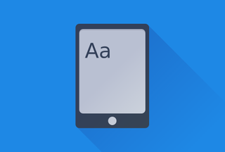 An illustration of an ebook reader with the letters "A" and "a" on it against a blue backdrop.