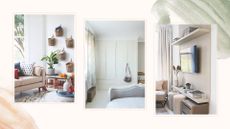 Collage image of tidy rooms on a watercolour background to support the didn't know decluttering method
