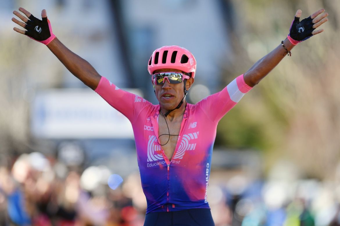 Daniel Mart&iacute;nez (EF Education First) celebrates his victory on stage 7 of Paris-Nice 2019