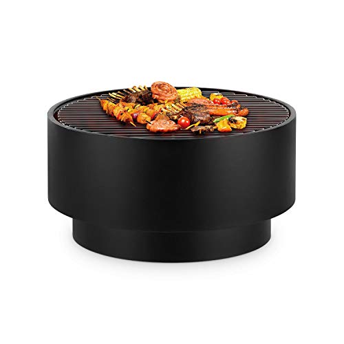 Blumfeldt Pompeji - Fire Bowl & Grill, Fire Barrel, Chrome-Plated Grill Grate, Fire Bowl: Ã˜ 60 Cm, Grill Grate: Ã˜ 56 Cm, Dimensions: 60 X 40 Cm (Ã˜xh), Charcoal Grid, With Bamboo Table Top, Black