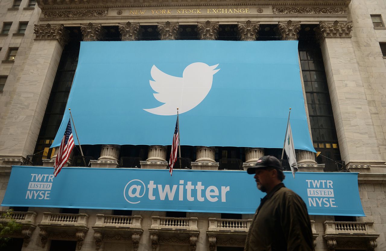 The Twitter logo on Wall Street