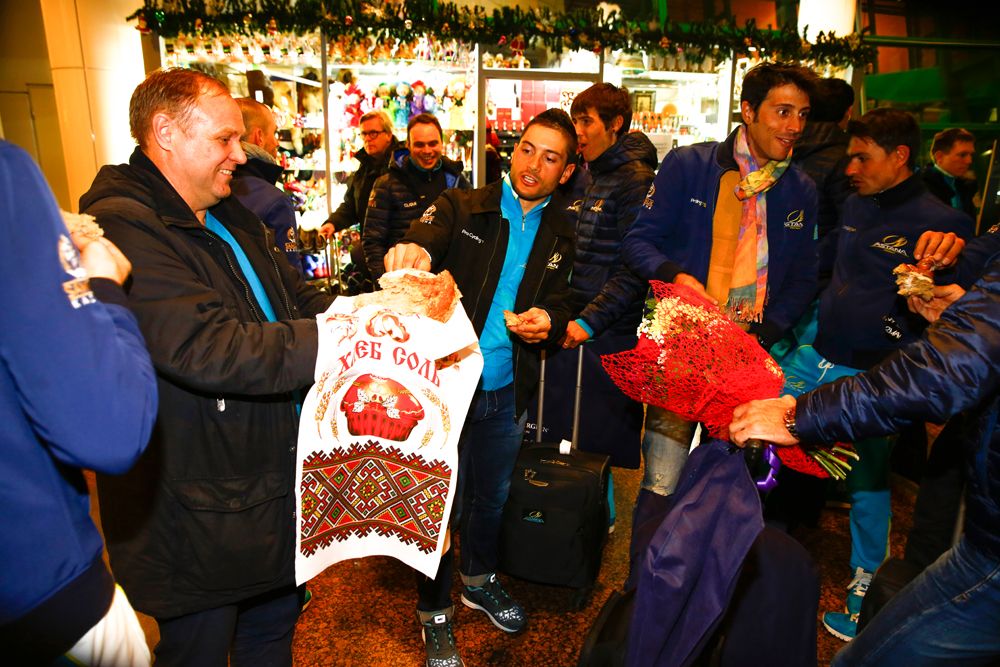 Riders are offered a bite to eat at the presentation