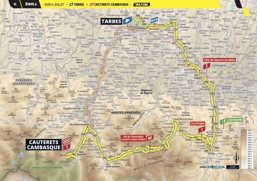 The map of stage 6 of the 2023 Tour de France