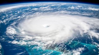 Digitally enhanced NASA satellite photo of hurricane Dorian in 2019.