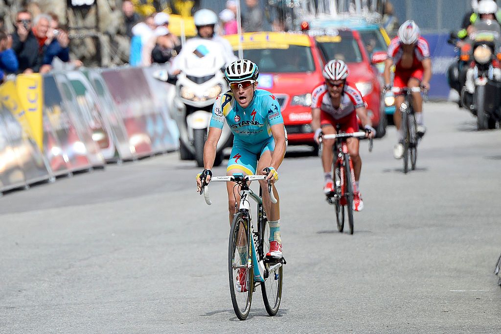 Cycling: 66th Criterium du Dauphine 2014 / Stage 7
Arrival / WESTRA Lieuwe (NED)/ TROFIMOV Yury (RUS)/ SILIN Egor (RUS)/
Ville-la-Grand - Finhaut-Emosson 1929m (160km)/
Etappe Rit (c) Tim De Waele