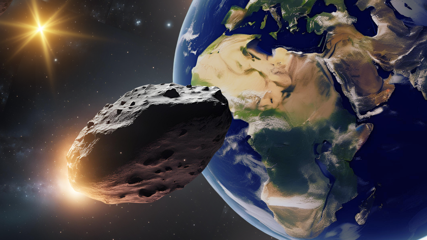 An illustration shows the asteroid 2024 YR4 looming over Earth