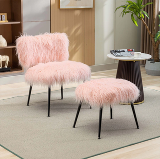 Pink fur accent chair