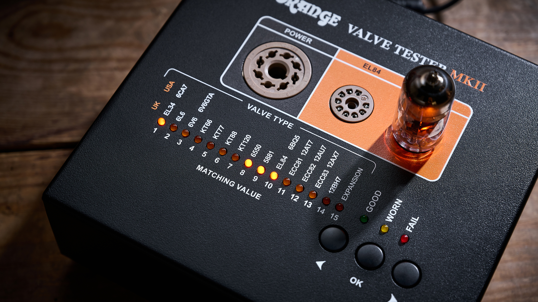 Orange Valve Tester MKII with valve plugged in