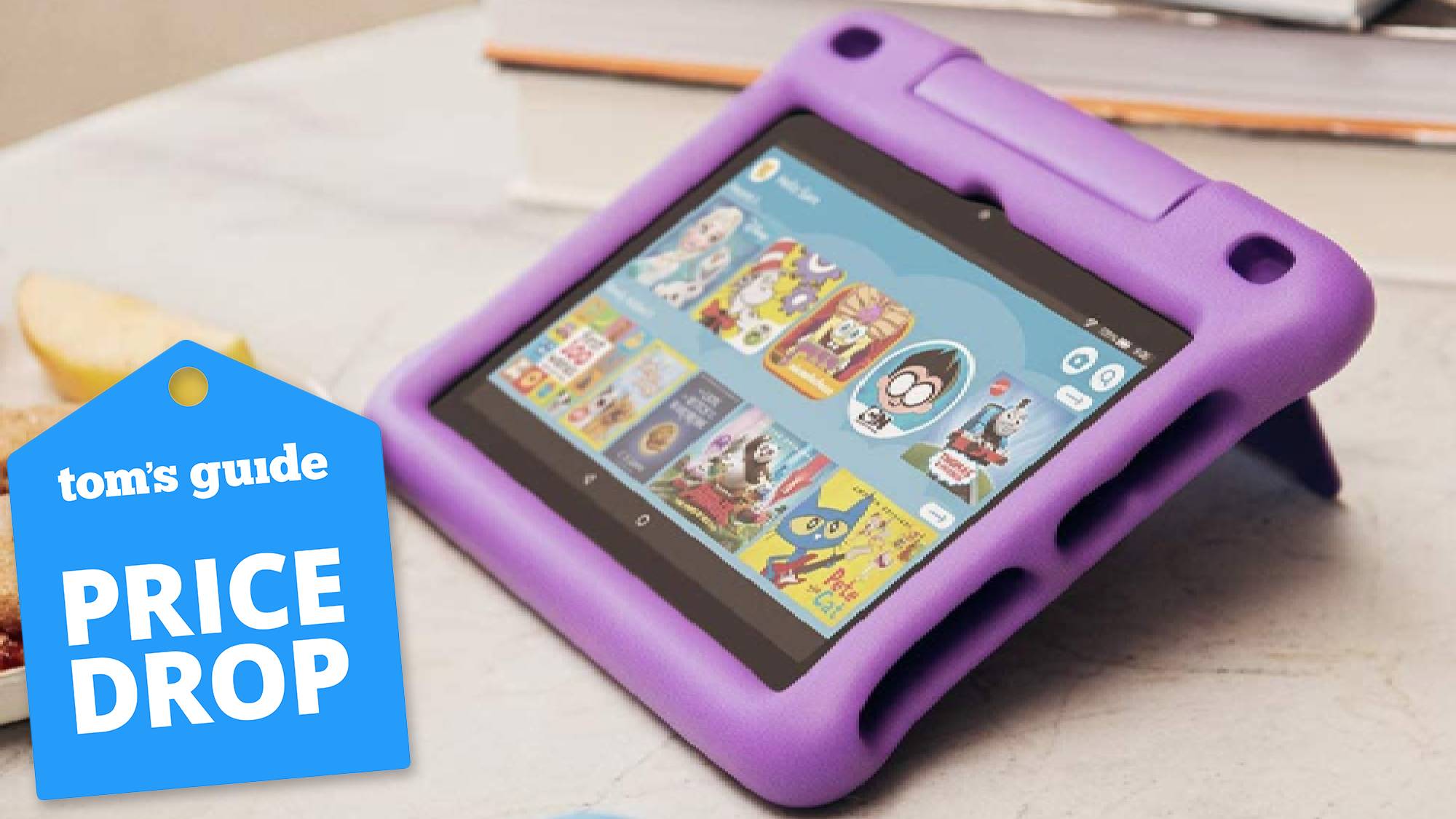 Tableta Fire HD 8 Kids con una etiqueta de oferta de Tom's Guide