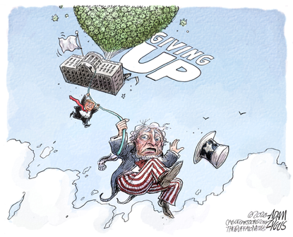 Political Cartoon U.S. Trump COVID giving up