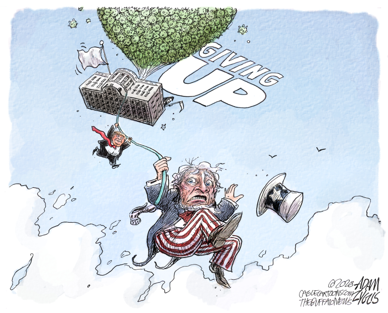 Political Cartoon U.S. Trump COVID giving up