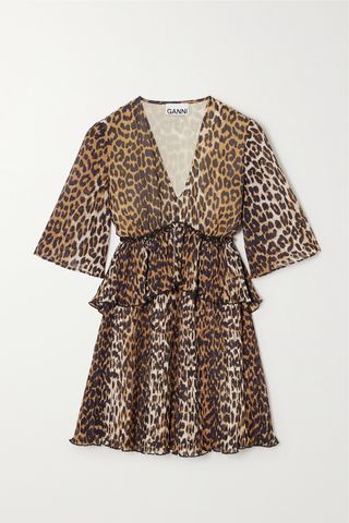 + Net Sustain Pleated Leopard-Print Recycled-Georgette Mini Dress