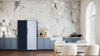 White marble kitchen with samsung fridge