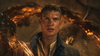 Rand (Josha Stradowski) surrounded by swirling elements of the One Power in a scene from "The Wheel of Time" season 3 finale