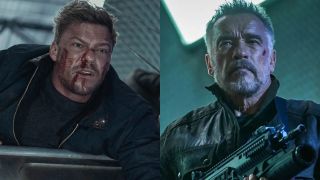 Alan Ritchson pictured in Reacher and Arnold Schwarzenegger pictured in Terminator: Dark Fate, shown side by side.