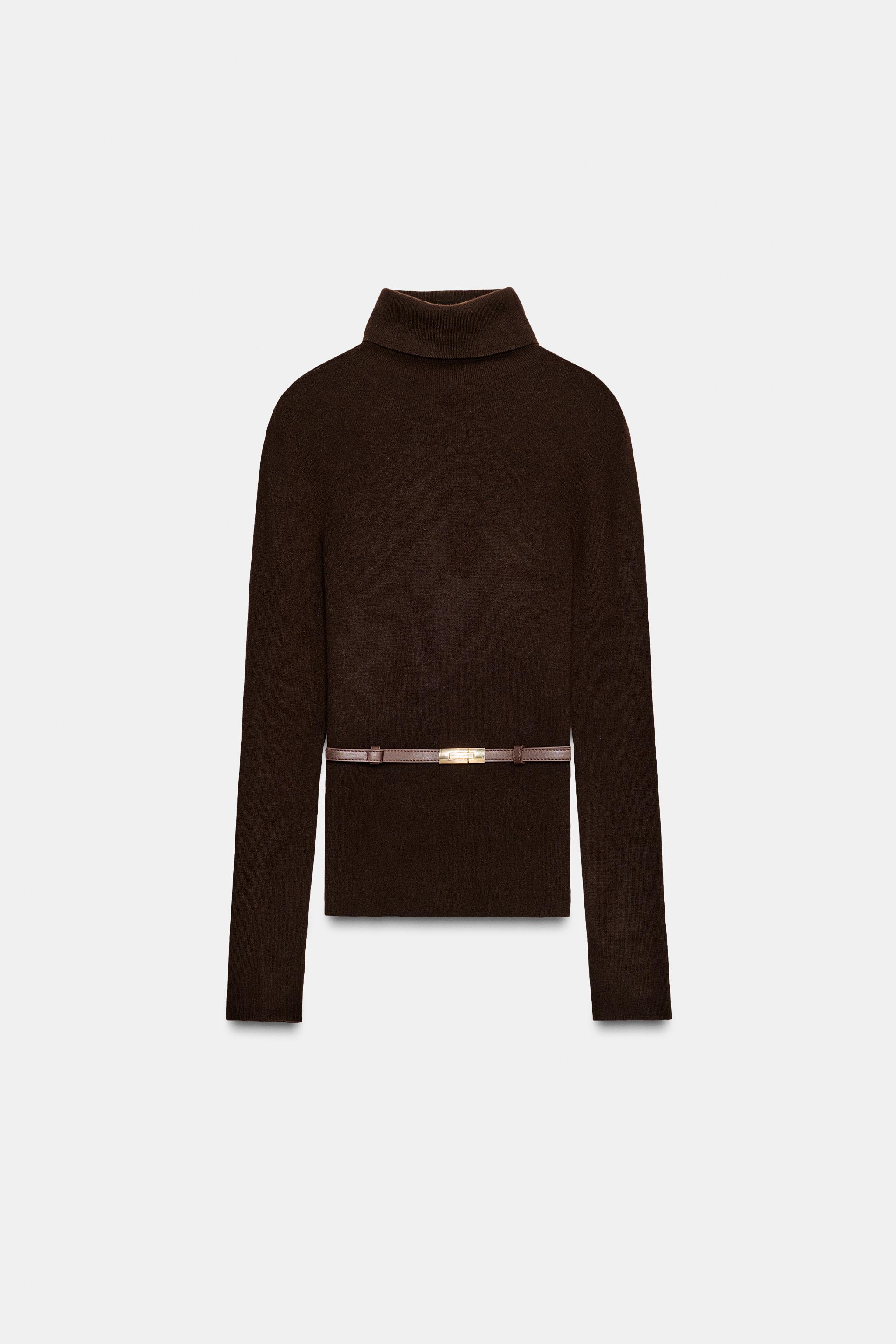 100% Wool High Collar Belted Jumper