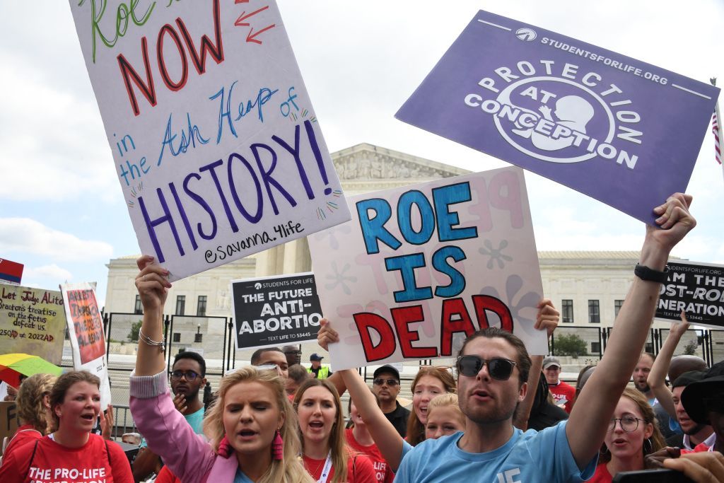 Pro-life protesters celebrating outside the Supreme Court