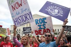 Pro-life protesters celebrating outside the Supreme Court