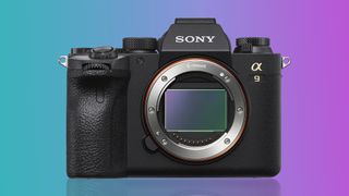 The Sony A9 II camera on a blue and purple background