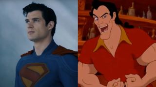 David Corenswet as Superman/Gaston flexing in Beauty and the Beast