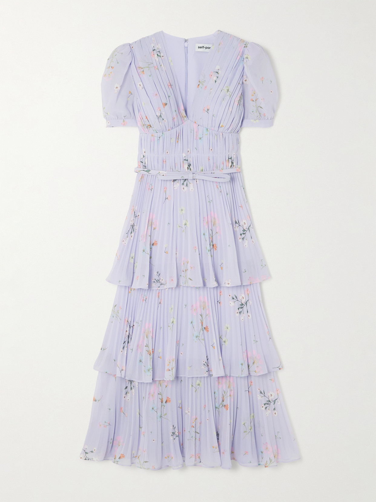 Tiered Pleated Floral-Print Chiffon Midi Dress