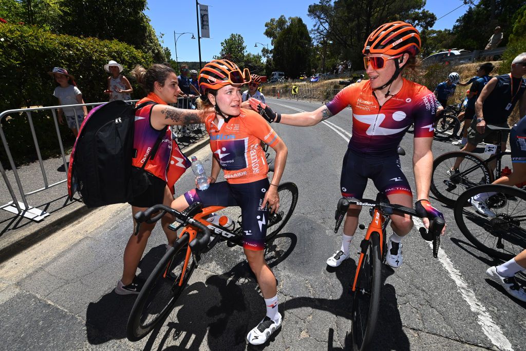 Daria Pikulik (on left in 2023 Tour Down Under leader&#039;s jersey) and Lily Williams return for another year at Human Powered Health