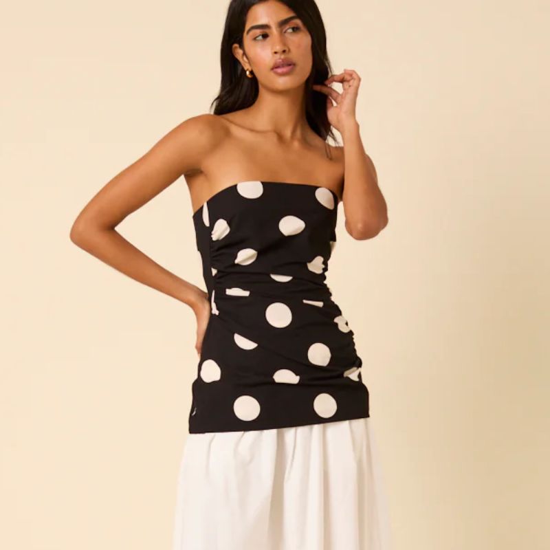 A model wearing a Nobody's Child Polka Dot Bandeau top