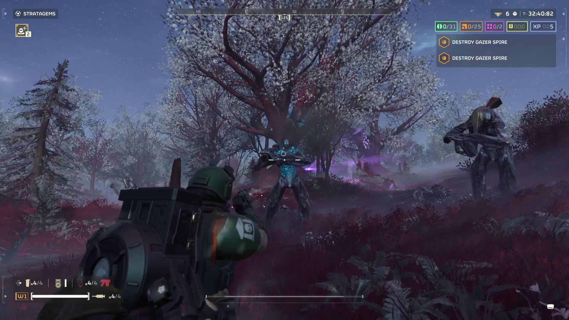Helldivers 2 player aiming at Illuminate Crusher's exposed head