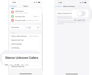 Enabling Silence Unknow Callers In In Setting On IPhone: tap silence unknown callers, and then tap the silence unknown callers on/off switch.