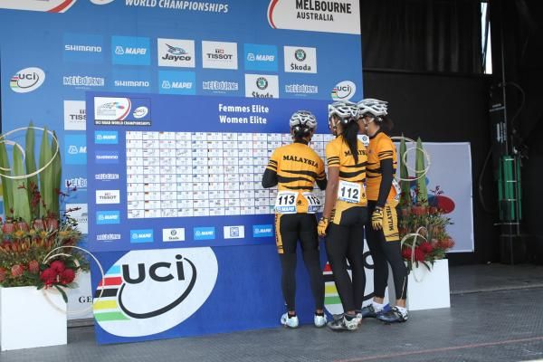 Malaysia's trio clocks in for the world championships race.