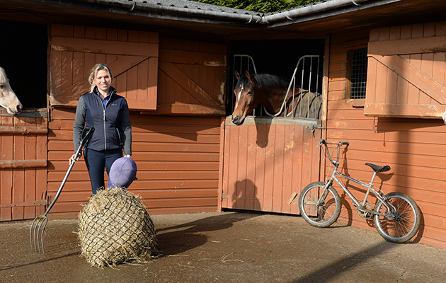 The multi-tasking Katy Marriott-Payne at her stables in a small Northampton Village in the UK on the 13th February 2017
