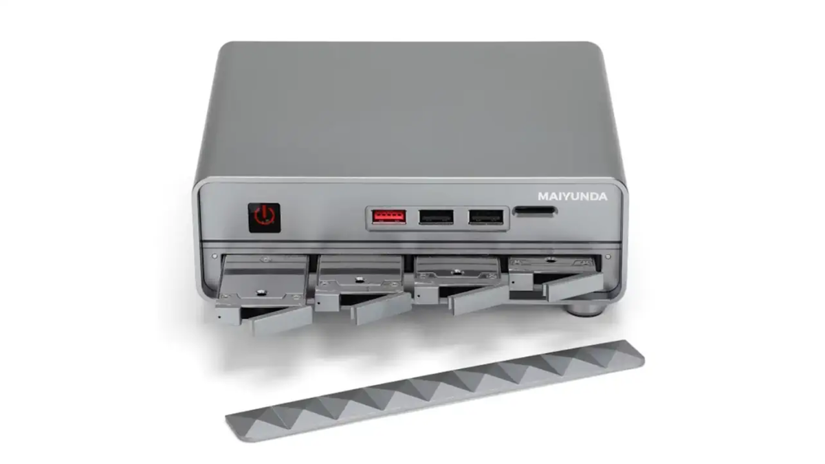 I love that this tiny NAS offers up to 32TB of SSD storage and four 2.5GbE LAN ports, but why the DisplayPort connector?