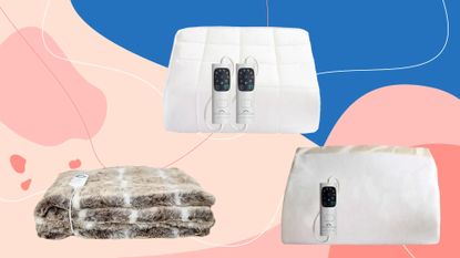 A round-up of the best electric blankets including a Dreamland heated blanket on a pink background