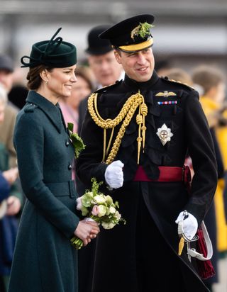 Prince William, Duke of Cambridge and Catherine, Duchess of Cambridge attend the 1st Battalion Irish Guards' St. Patrick's Day Parade