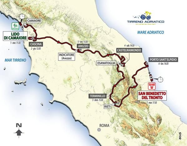 The map of the 2015 Tirreno-Adriatico stage race