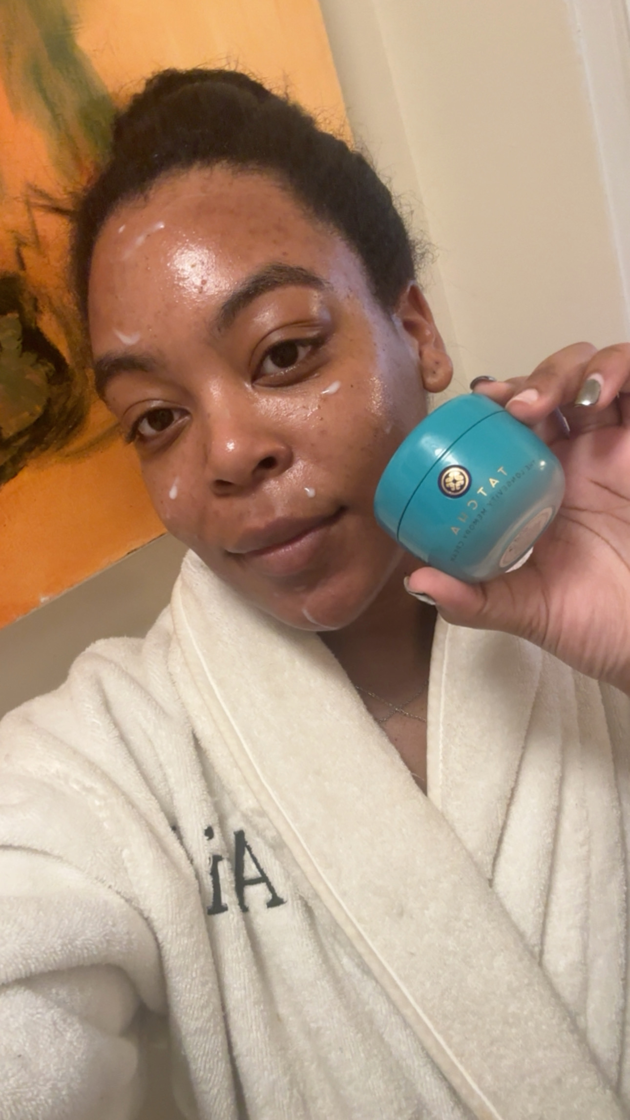 Ariel Baker testing the Tatcha Longevity Memory Cream Moisturizer.
