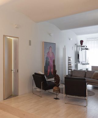 A modern, minimalist studio apartment designed by Aaron Korntreger