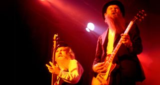 Dusty Hill and Billy Gibbons tear it up as ZZ Top play the Aragon Ballroom at Chicago in 1980, with Gibbons playing his legendary Les Paul Standard, Pearly Gates