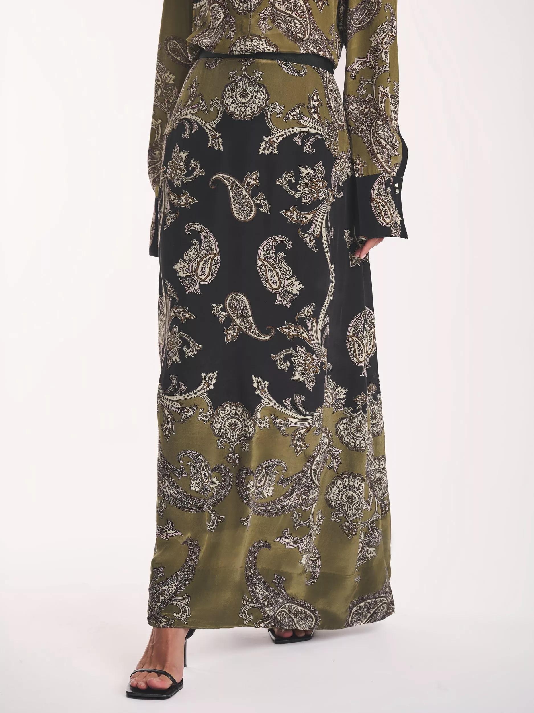 Amanda Wakeley Paisley Print Maxi Skirt, Olive/black