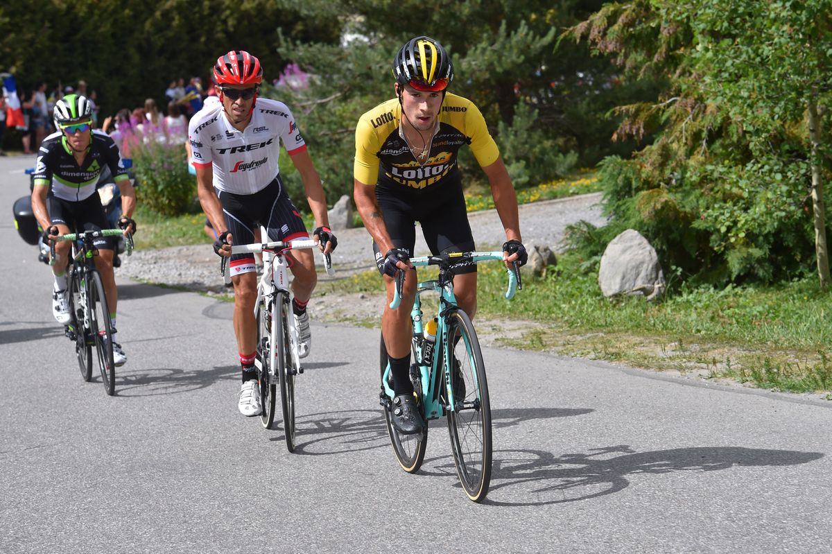Primoz Roglic (LottoNl-Jumbo) leads Alberto Contador and Serge Pauwels