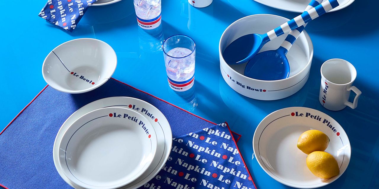 Jonathan Adler&#039;s &quot;Le Tableware&quot; collection, featuring plates, bowls, serving vessels, mugs, and cups, is brimming with European nostalgia.