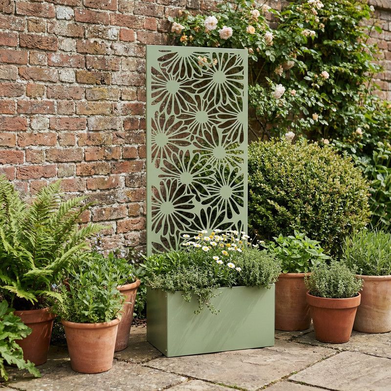 120x45cm Metal Planter With Screen Sage
